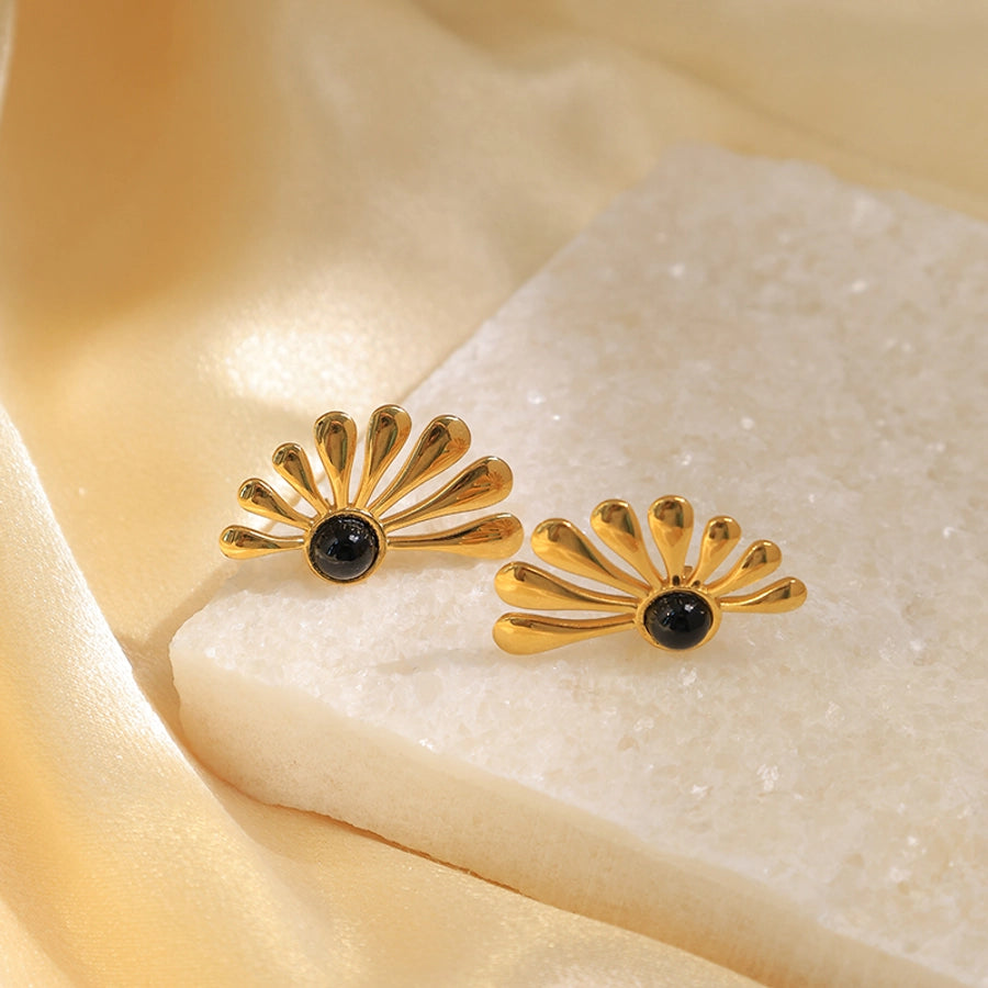 Retro Sector Natural Stone Earrings [304 Stainless Steel,14K Gold Plated]