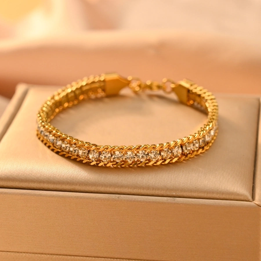 Color Block Zircon Bracelets [304 Stainless Steel,18K Gold Plated]