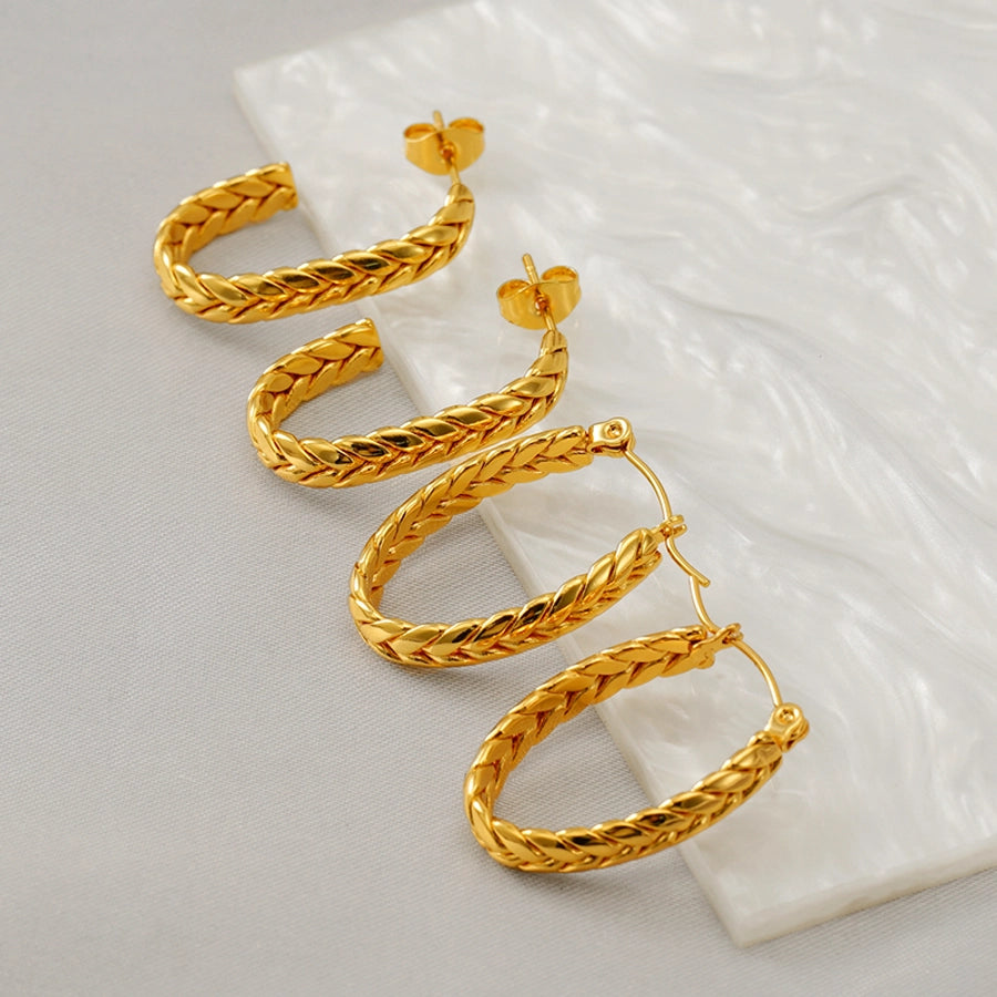 Striped Hoop Earrings [304 Stainless Steel,18K Gold Plated]