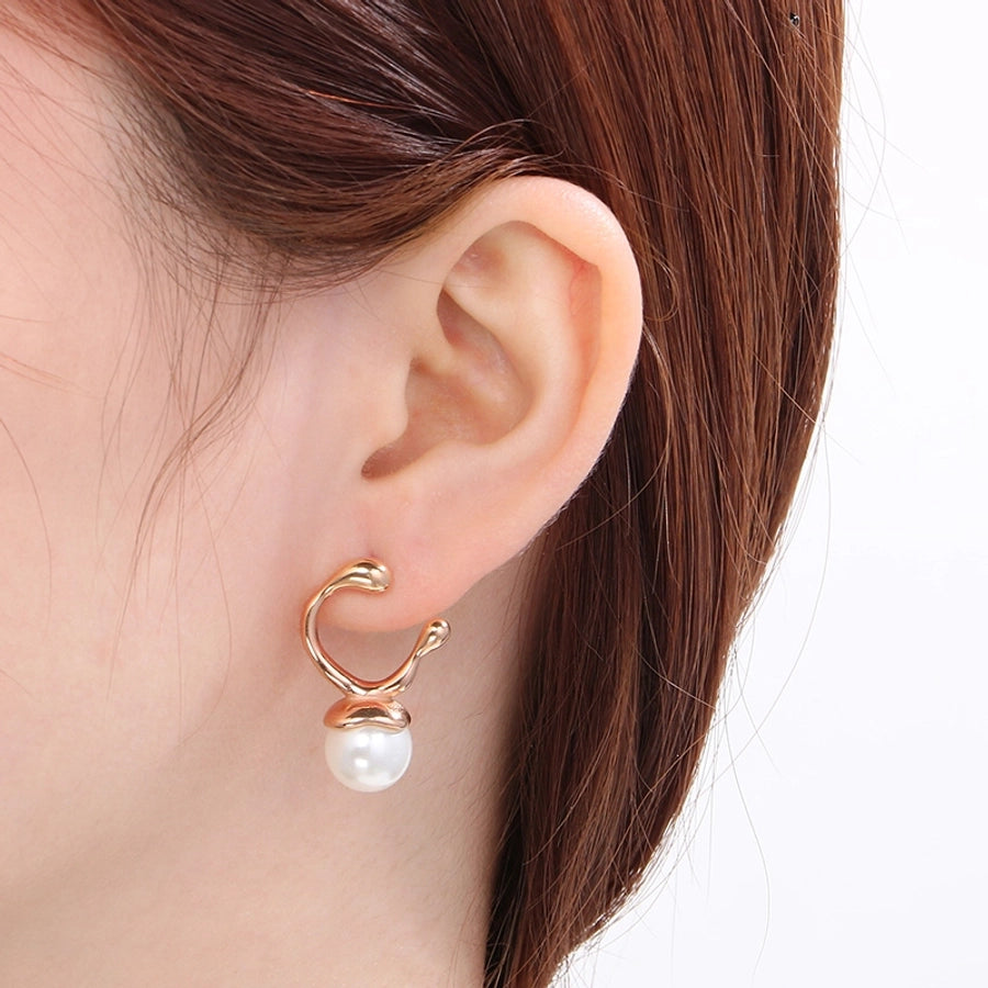 Round Pearl Drop Earrings [304 Stainless Steel,18K Gold Plated]