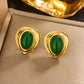 Resin Stone Stud Earrings [304 Stainless Steel,18K Gold Plated]