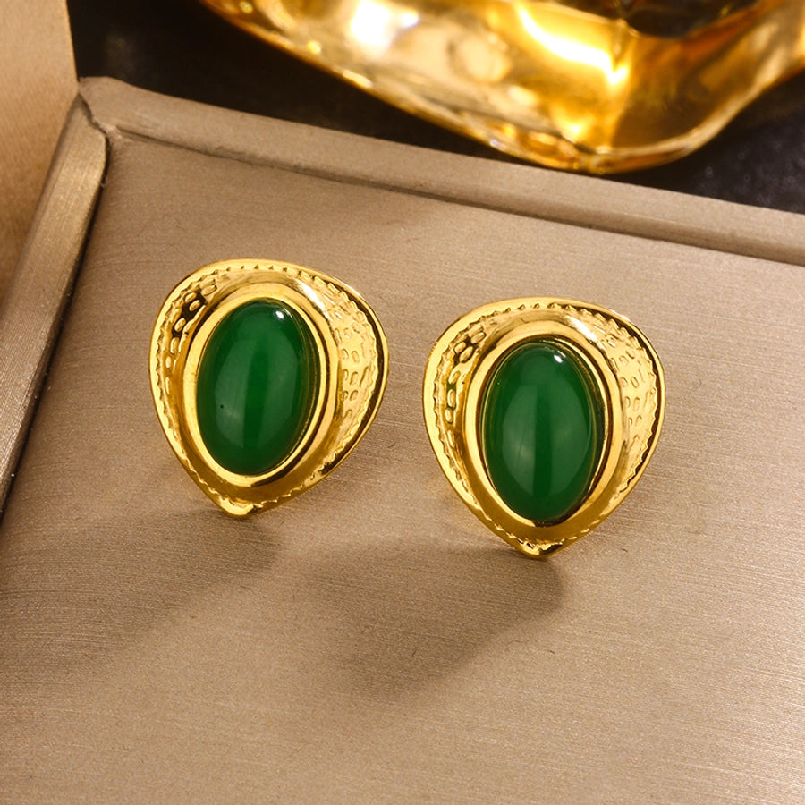 Pendientes de tachuelas de piedra de resina [304 acero inoxidable, 18k dorado chapado]