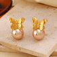 Butterfly Artificial Pearls Earrings [304 Stainless Steel,18K Gold Plated]