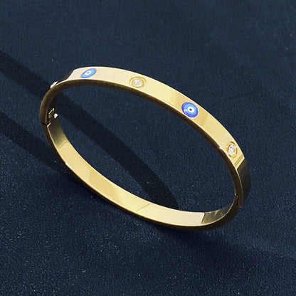 Devil's Eye Zircon Bangle Armbånd [304 Rustfrit stål 18K guldbelagt]