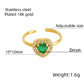 Shiny  Square Water Droplets Heart Shape Zircon Open Ring [Stainless Steel 18K Gold Plated]