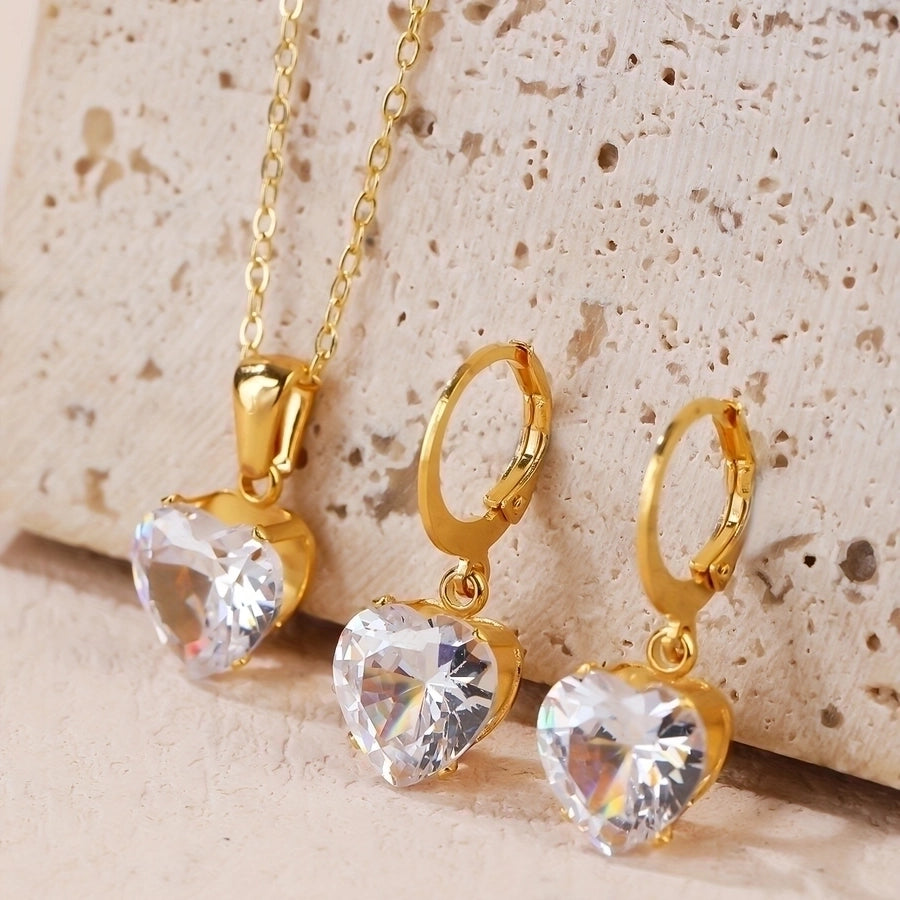 Heart Shape Zircon Jewelry Set [304 Stainless Steel]