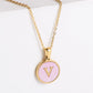 Pink Shell Letter Necklaces [304 Stainless Steel,18K Gold Plated]