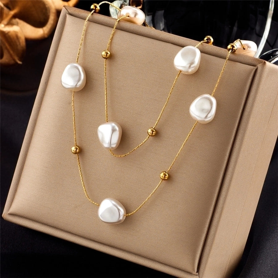 French Style Irregular Pearl Plating Necklace [304 Stainless Steel,18K Gold Plated]