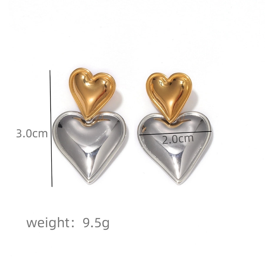 Double Heart Drop Earrings [304 Stainless Steel]