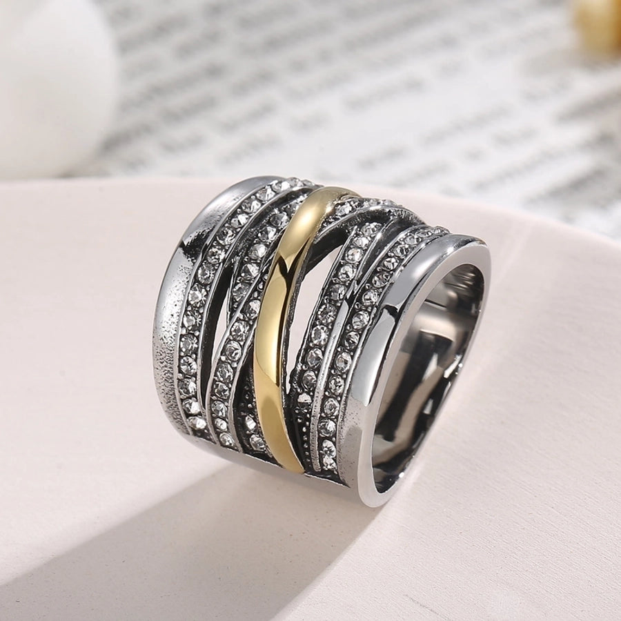 fashion geometric stainless steel criss cross braid rhinestones rings