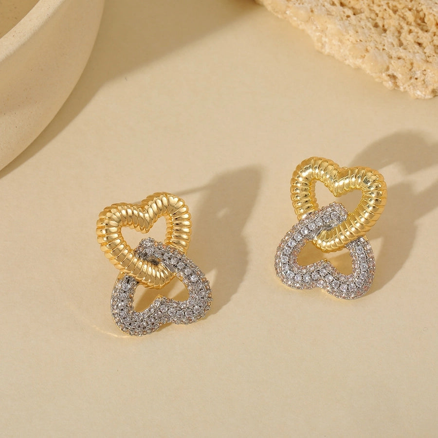 Luxurious Heart Shape Studs de oreja [304 acero inoxidable, 18k dorado chapado]