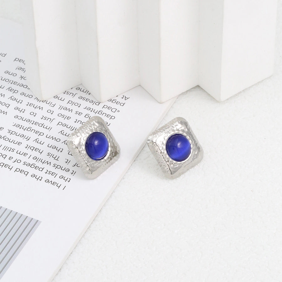 Square Natural Stone Ear Studs [304 Stal nierdzewna, 18 -karatowy złota]