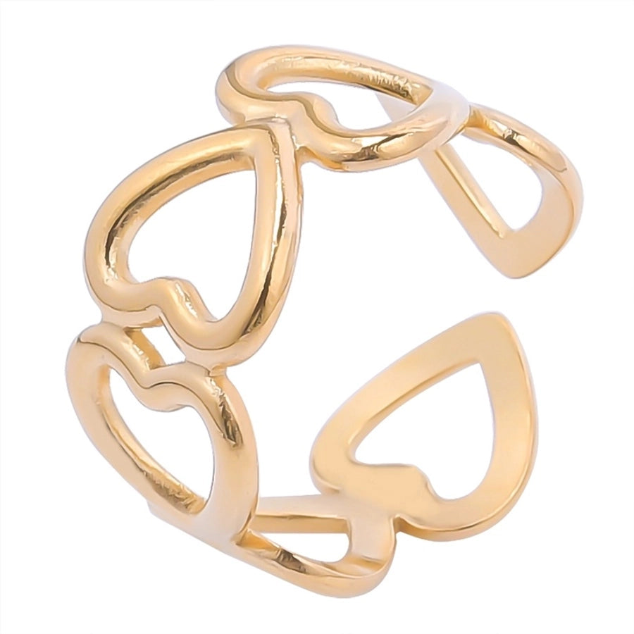 Hollow Heart Shape Open Ring [304 Stainless Steel, 18K Gold Plated]