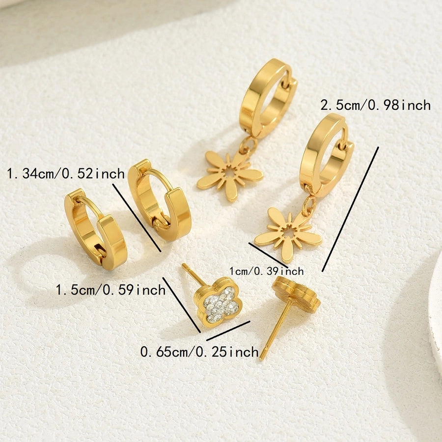 Heart Shape Flower Snake Earrings Set [201 Stainless Steel, 18K Gold Plated]