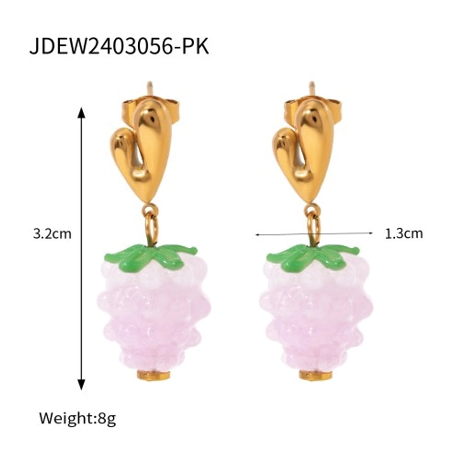 Flower Grape Resin Earrings [304 Stainless Steel, 18K Gold Plated]