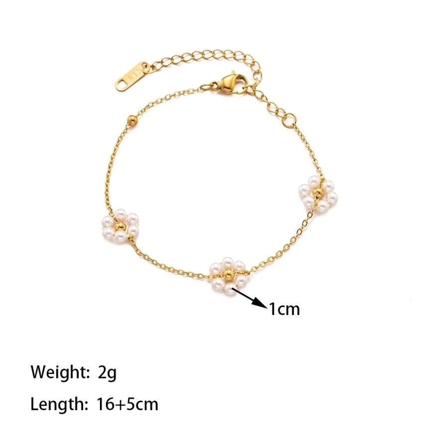 White Daisy Flower Bracelet/Necklace [304 Stainless Steel,18K Gold Plated]