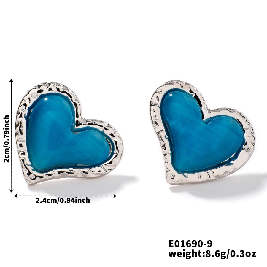 Silver Heart Steel Natural Stone Earrings [304 Stainless Steel]