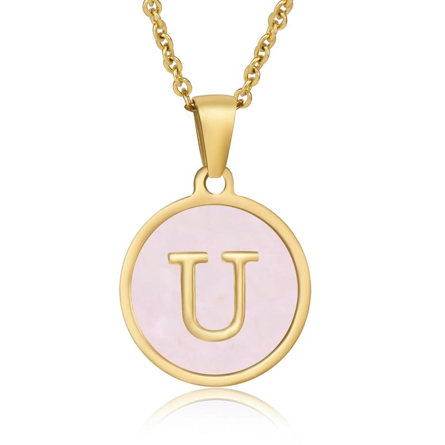 Round Letter Necklace [304 Stainless Steel,18K Gold Plated]