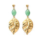 Green Leaves Rhombus Beaded Drop Earrings [304 Stainless Steel,14K Gold Plated]