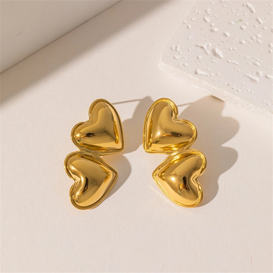 Double Heart Shape Earrings [304 Stainless Steel,18K Gold Plated]