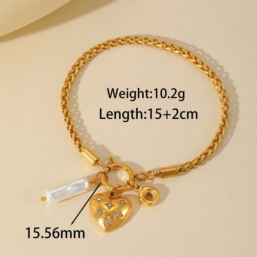 Bracciale perle a forma di cuore a forma di cuore incrocio [304 in acciaio inossidabile 18k oro placcato]