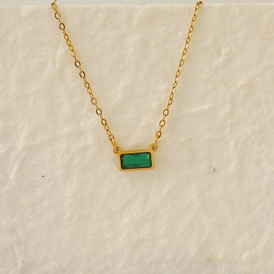 Modern Style RectangleZircon Necklace [304 Stainless Steel,18K Gold Plated]