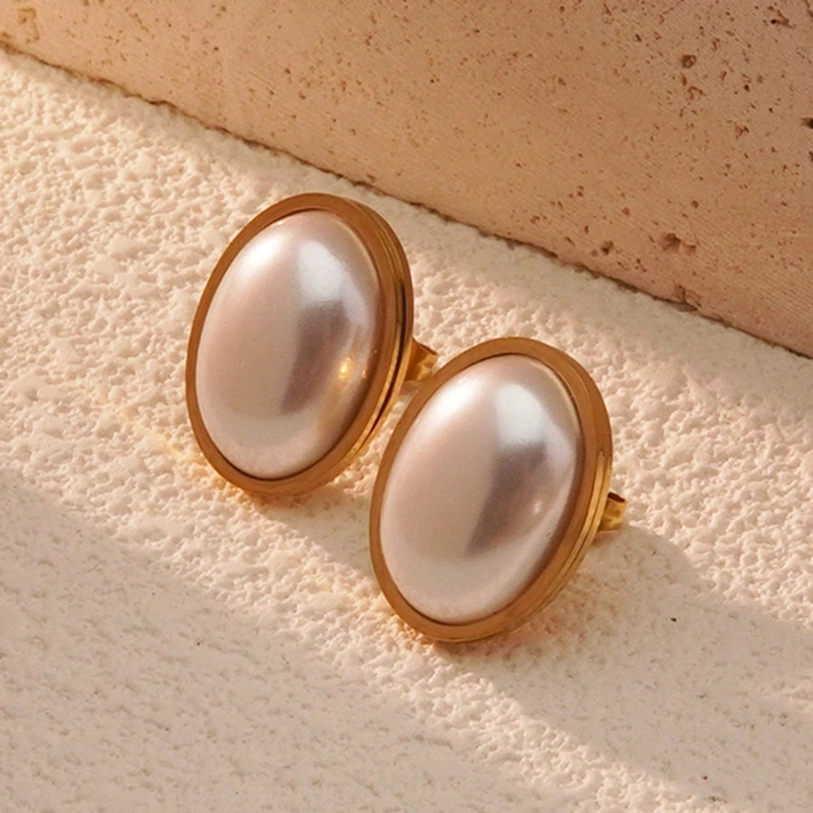 Oval Acrylic Earrings [304 Stainless Steel,18K Gold Plated]