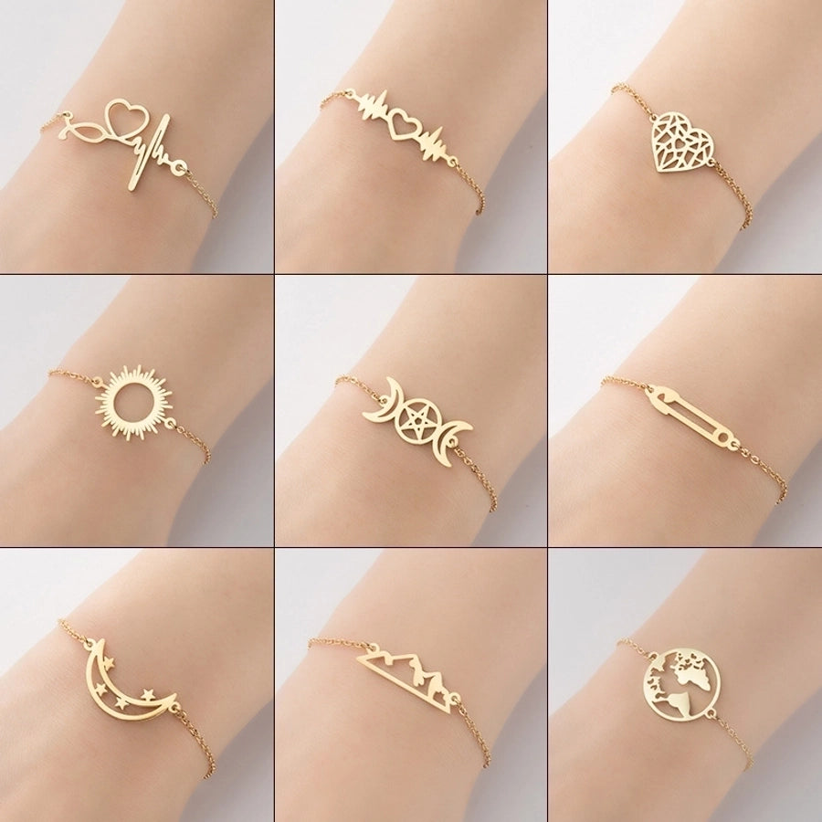 Fashion Shapes Chain Bracelet [201 Stainless Steel, 18K Gold Plated]