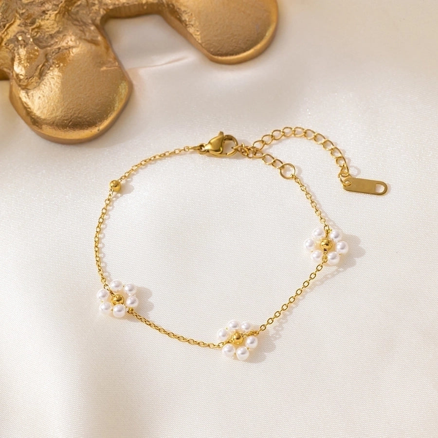 White Daisy Flower Bracelet/Necklace [304 Stainless Steel,18K Gold Plated]