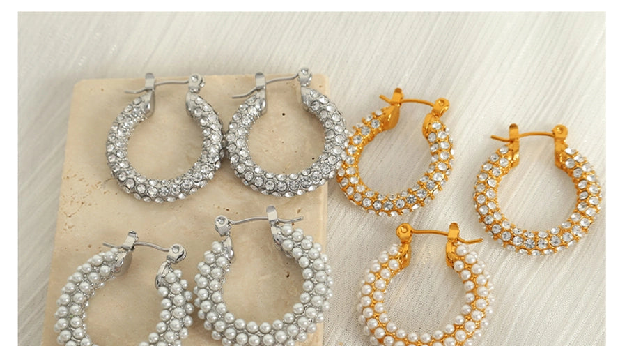 Pearl Hoop Earrings [304 Stainless Steel,18K Gold Plated]