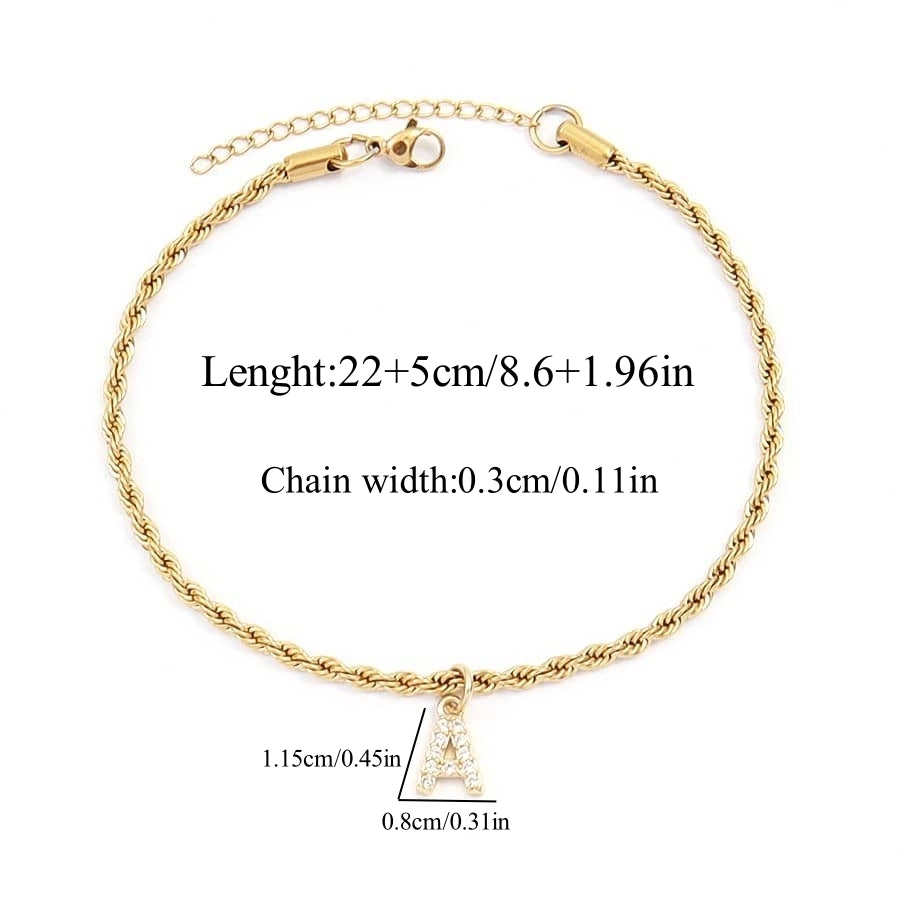 Letter Rope Chain Anklet [201 Stainless Steel, 14K Gold Plated,Copper]