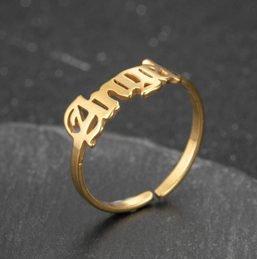 Ord ring [201 rustfrit stål, 18 k guldbelagt]