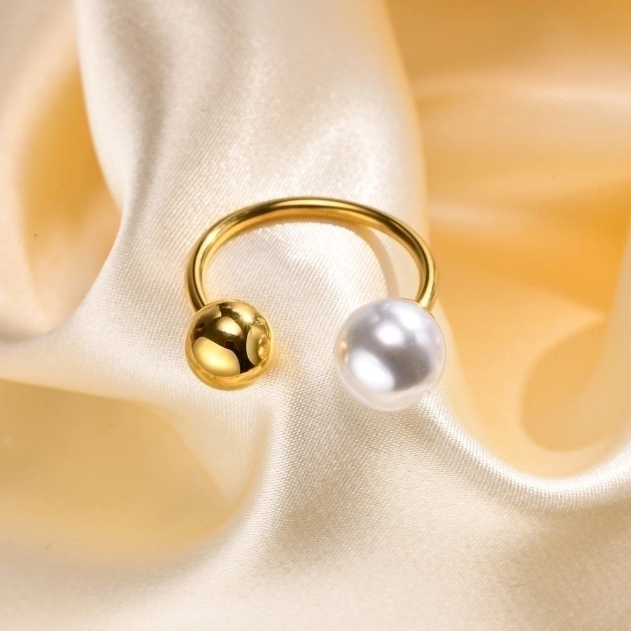 Enkele Pearl Single Bead Open Ring [304 Roestvrij staal 18K GOUD VERPLICHT]