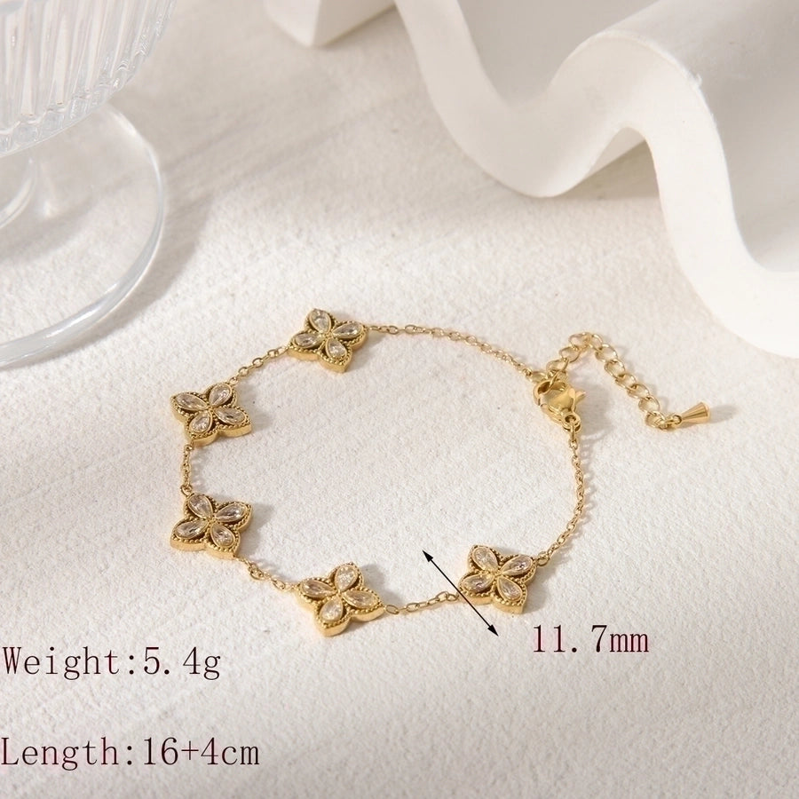 Flower Acrylic Zircon Bracelet [304 Stainless Steel,18K Gold Plated]