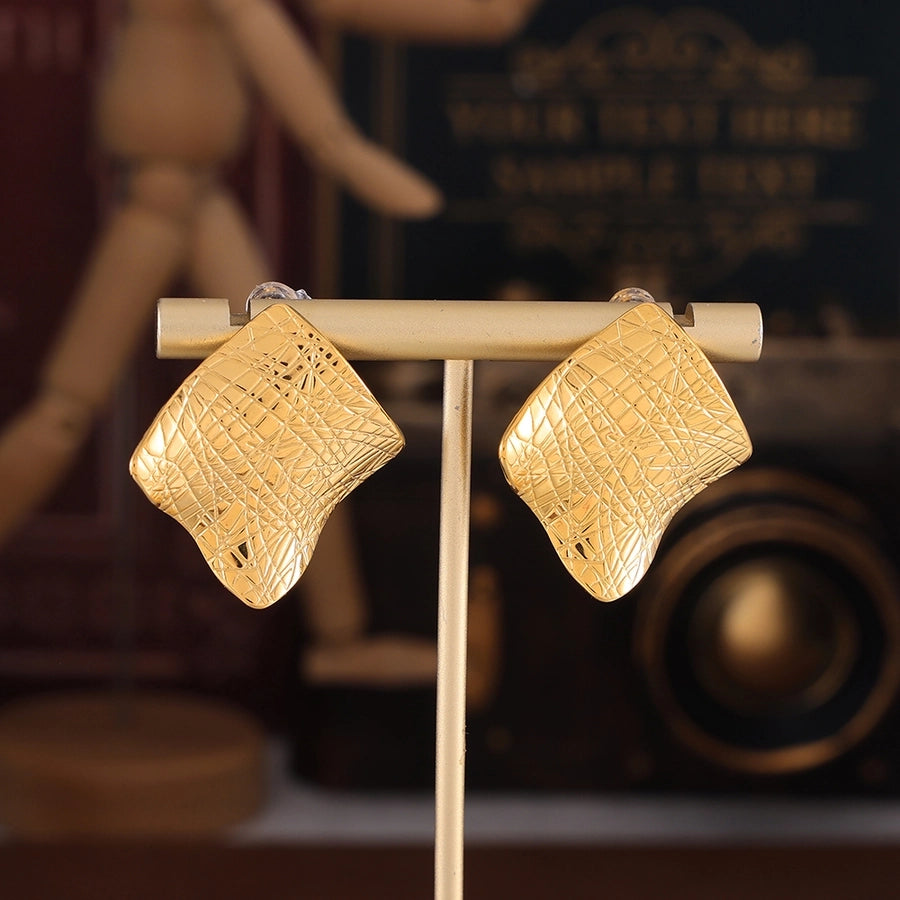 Square Lines Earrings [304 Stainless Steel,18K Gold Plated]