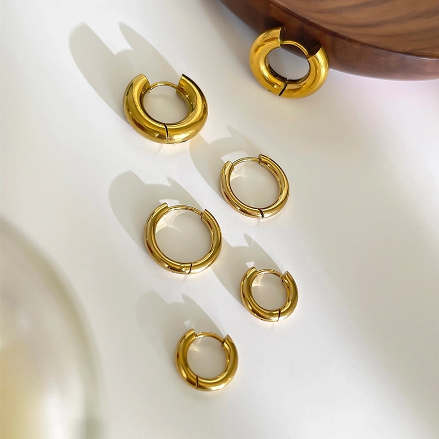 Three Pairs Gold Hoop Earrings [316L Stainless Steel, 18K Gold Plated]