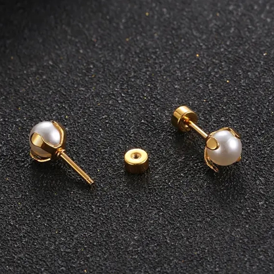 Round IPearl Earrings [304 Stainless Steel,18K Gold Plated]