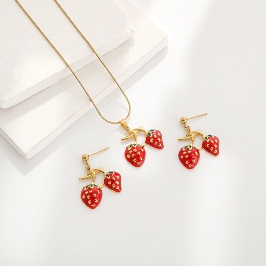 Cherry Strawberry Enamel Plating Earingings/Náhrdelník [304 nerezový ocel]