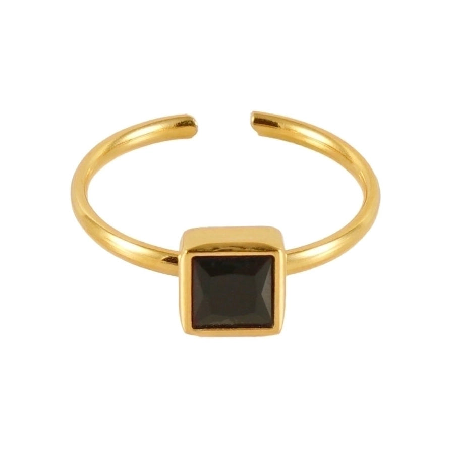 Square Heart Shape Flower Zircon Ring [304 Stainless Steel 18K Gold Plated]