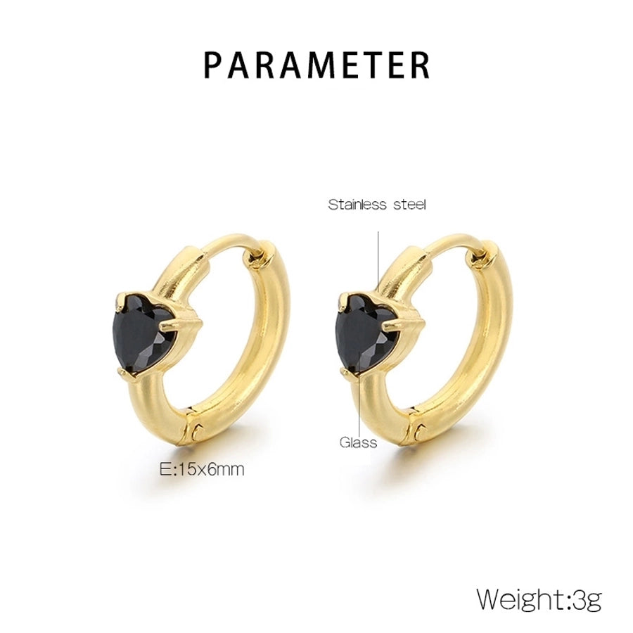 Commute Heart Shape Colored Rhinestone Earrings [304 Stainless Steel,18K Gold Plated]