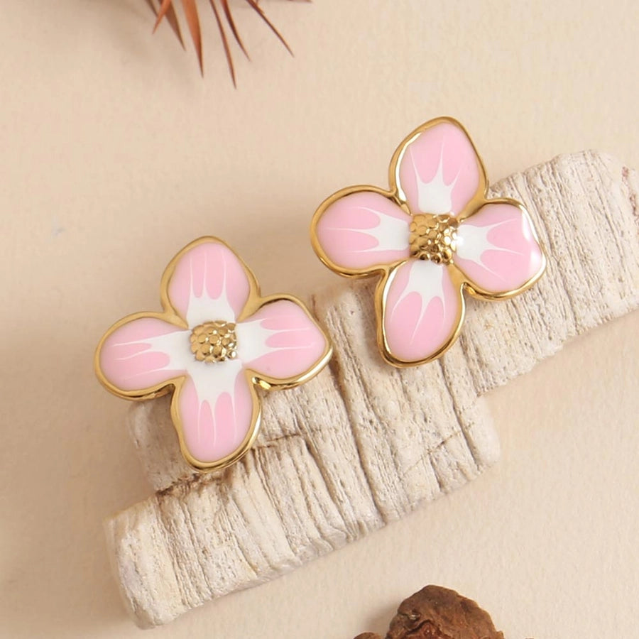 Mix Flower Earrings [304 Stainless Steel,18K Gold Plated]