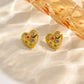 Heart Shape Zircon Earrings [304 Stainless Steel,14K Gold Plated]