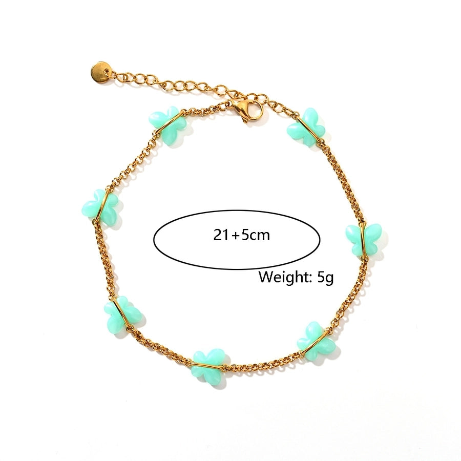 Green Blue Butterfly Anklet [304 Stainless Steel]