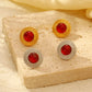 Red Gem Round Earrings [304 Stainless Steel,18K Gold Plated]