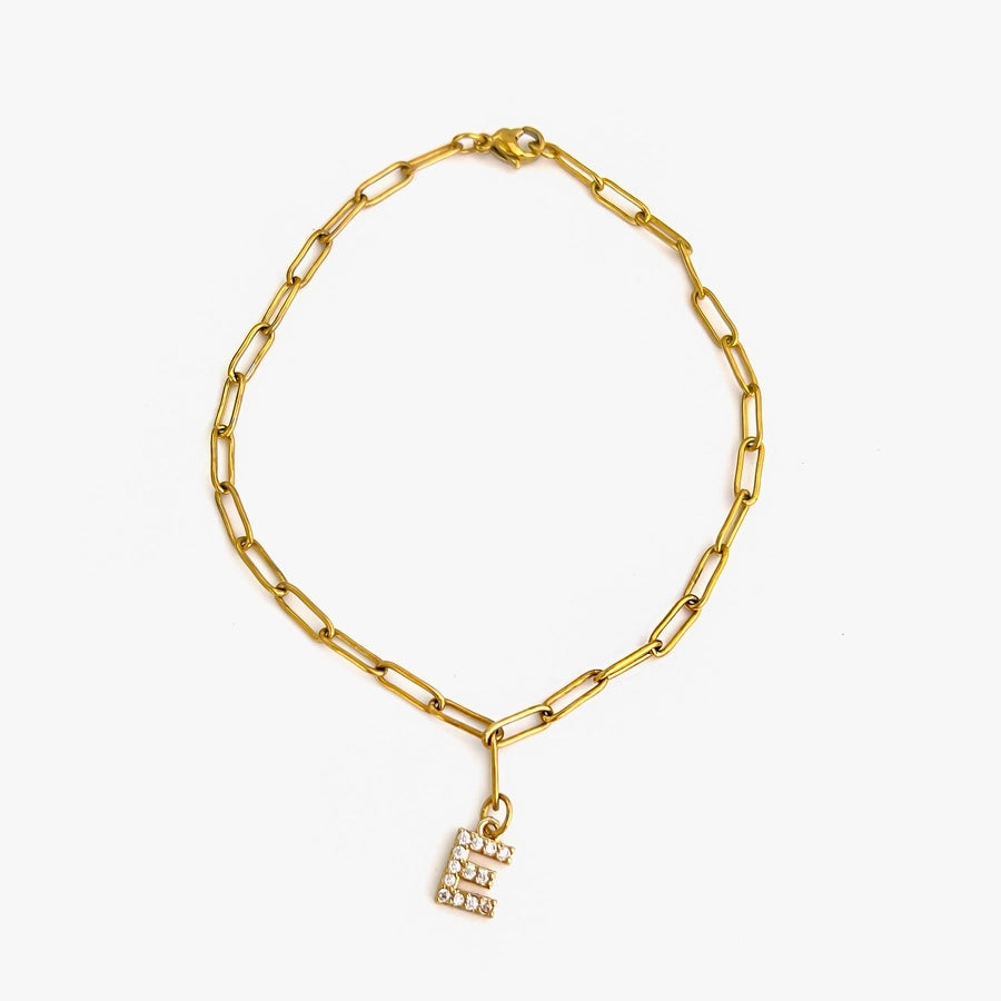 Letter Link Chain Anklet [316L Stainless Steel, 18K Gold Plated]