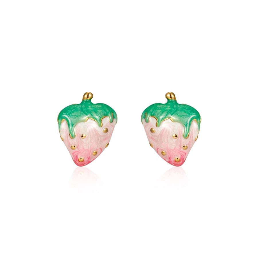 Strawberry Enamel Earrings [304 Stainless Steel,18K Gold Plated]