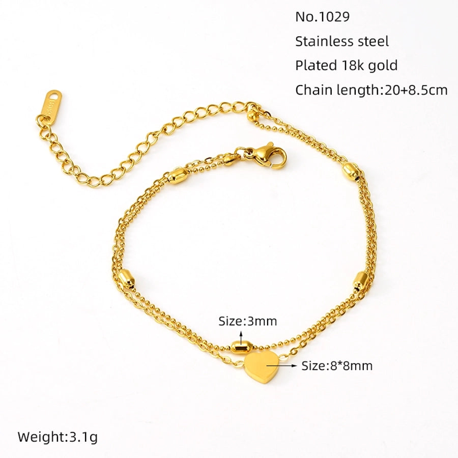 Heart Shape Layered Chain Bracelet [304 Stainless Steel, 18K Gold Plated]