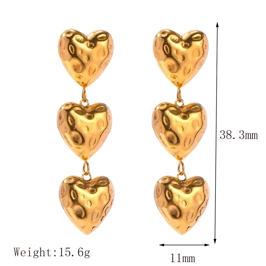 Triple Heart Shape Earrings [304 Stainless Steel,18K Gold Plated]