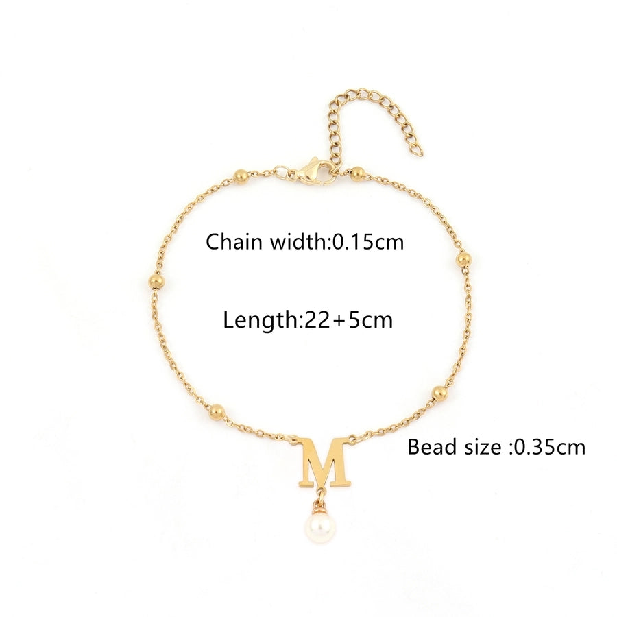 List Artificial Pearls Anklet [201,304 stal nierdzewna]