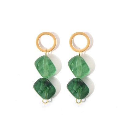 Green Leaves Rhombus Beaded Drop Earrings [304 Stainless Steel,14K Gold Plated]